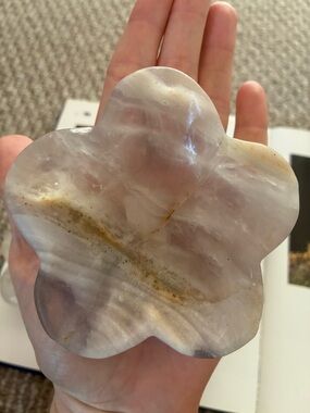 Crystal Polished Fluorite Lavender-Gray Trinket Dishes - Heart & Flower Shapes